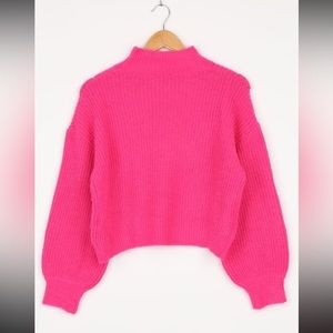 Lulus bright and cheery hot pink knit mock neck balloon sleeve sweater perfect
